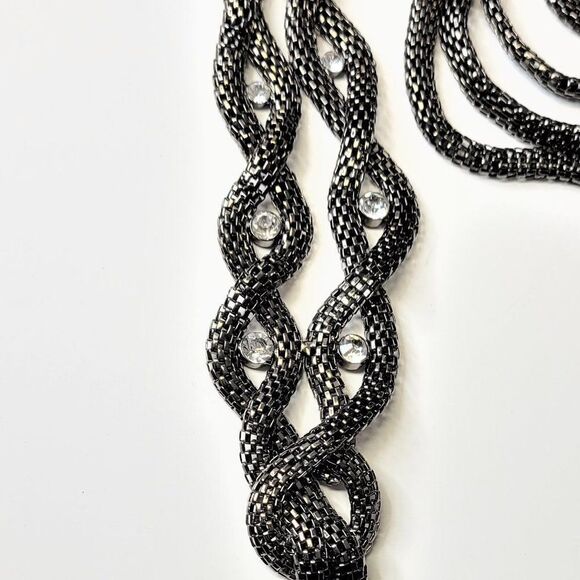 Long Hematite tone Necklace, Gunmetal Tone Two Strand Chain Necklace - Picture 8 of 16